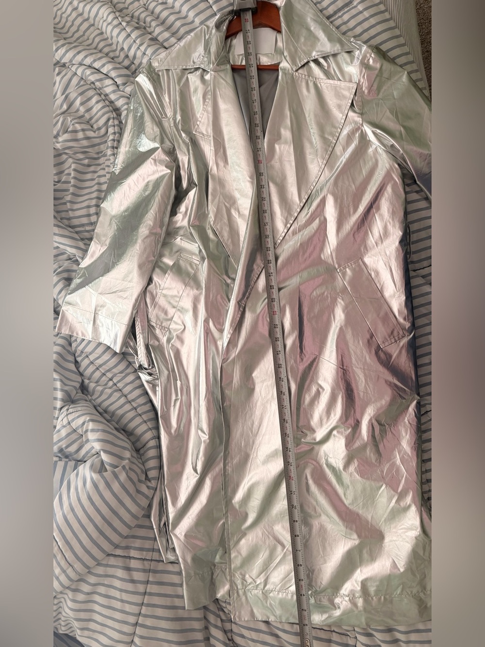 Silver Metallic Trench Coat - Women's Stylish Wrap Trench - Picture 8 of 8